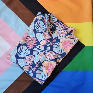 Vineyard Vines Men's Whale Button-Up Short Sleeve Shirt (Tropical Pattern)